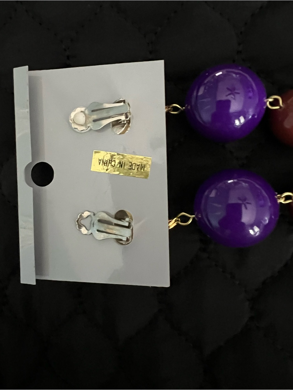 Multicolor Drop Earrings - Purple, Red, Brown, Blue - Picture 2 of 2
